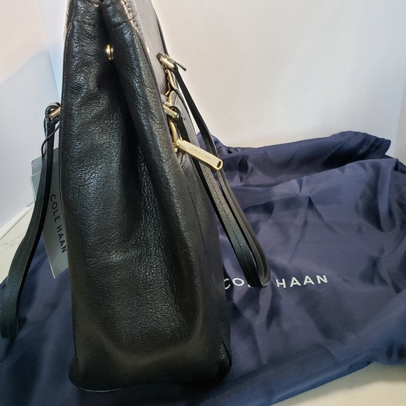 NWT Cole Haan Black Leather Reddington Tote Bag - Picture 7 of 9